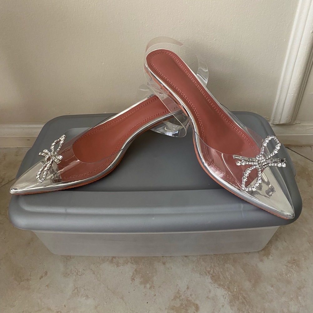New Crystal transparent bow shoes 4 cm heels size 38